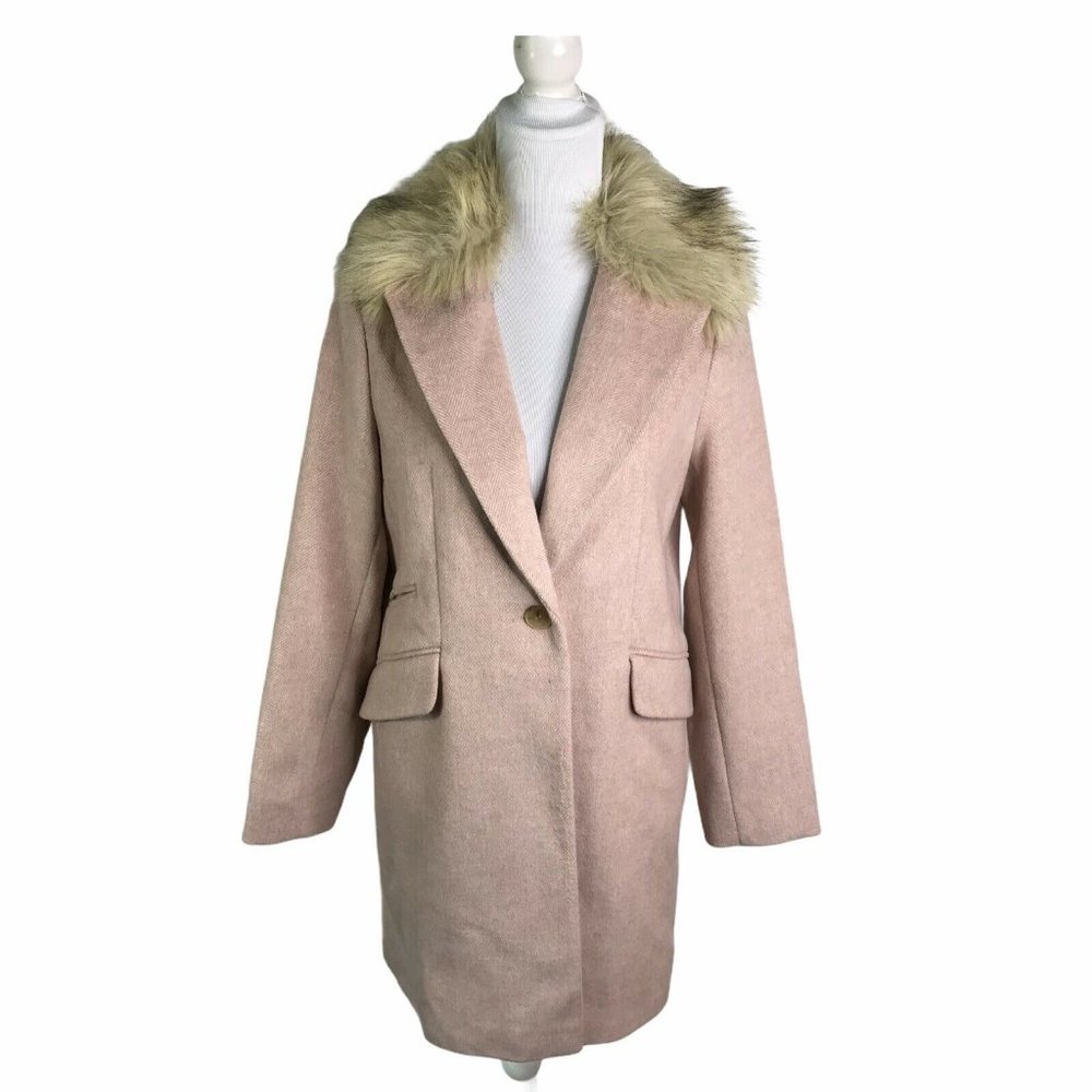 Topshop Monica-Faux Fur Detachable Collar Jacket - Picture 2 of 12
